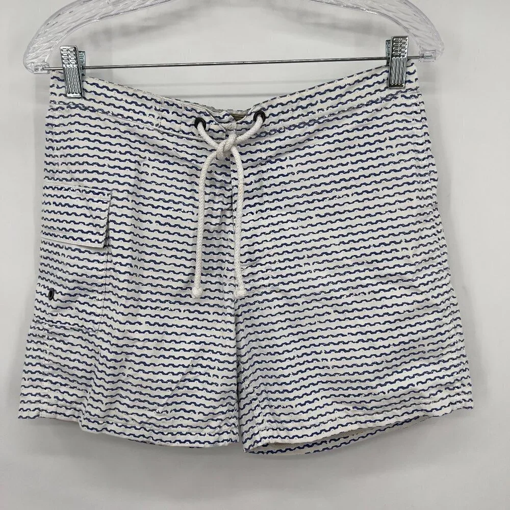 J.Crew Men’s “The Original Shortboard” Swim Trunks Size 29 Blue Wave Print